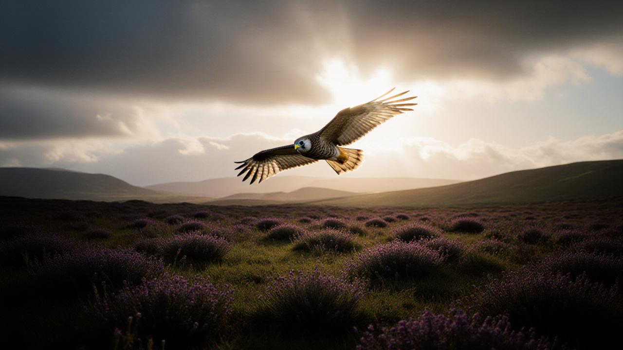 Hen Harrier soaring over Scottish moorland